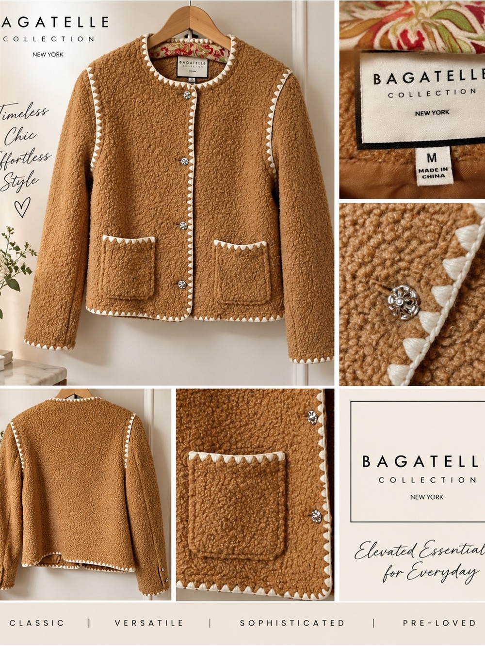 NWT! Bagatelle Collection Perfect Camel Faux Sherpa/Shearling Button Jacket